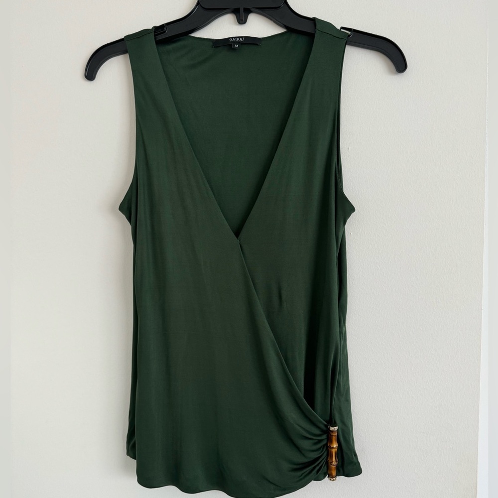 Gucci M Green Silk Jersey Top with Bamboo Detail